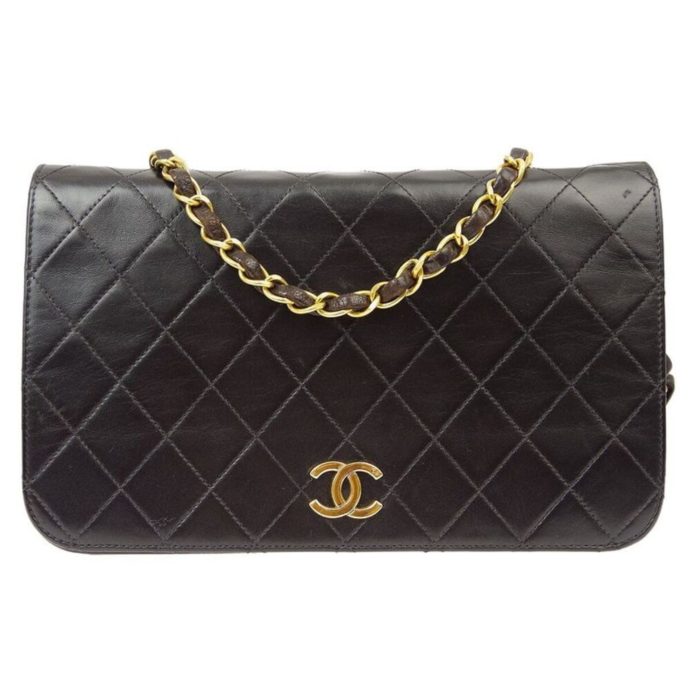 Chanel Vintage Classic Single Flap Quilted Lambskin Black Leather Shoulder Bag